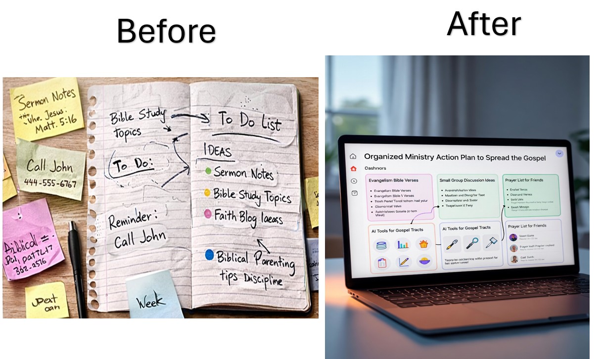 Before and after showing ministry and prayer organization transformation